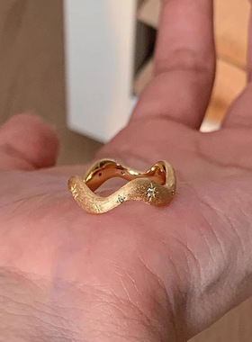 超闪星芒拉丝波浪戒指小众设计不