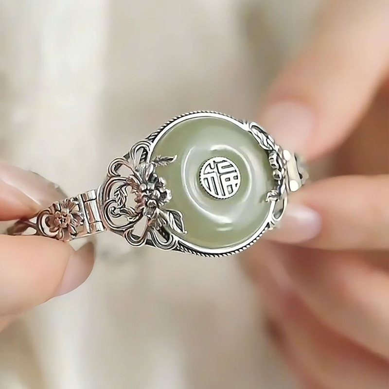 新品中式福字牡丹花平安扣手镯复