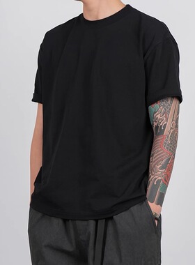 PROCANO25SS 短款32S双纱纯棉纯色短袖T恤圆领宽松打底上衣男春夏