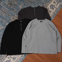 PROCANO25AW华夫格半拉链老钱风圆领长袖纯色休闲打底上衣t恤男潮