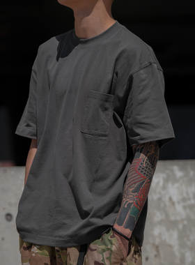 Procano24SS日系宽松圆领复古百搭休闲口袋纯棉重磅短袖T恤男女潮