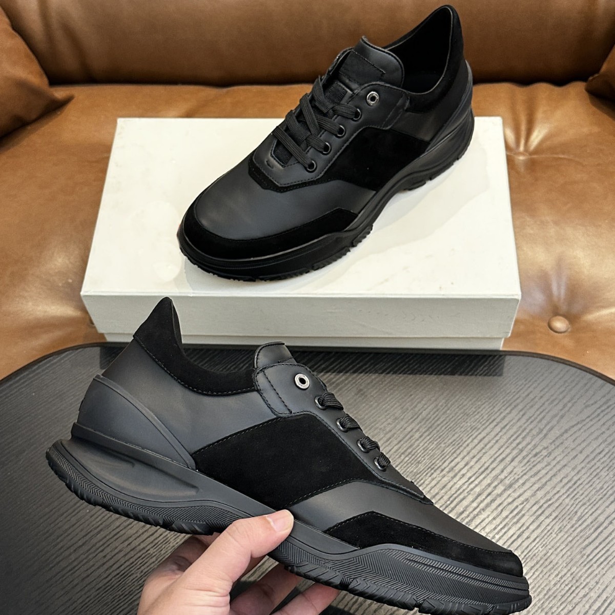 Brion男士潮鞋百搭新款真皮运动皮鞋透气软底男士头层牛皮休闲鞋