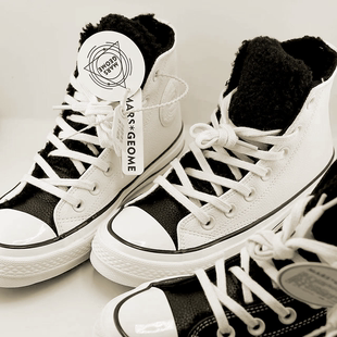 GEOME 加绒加厚棉鞋 火星几何高帮帆布鞋 冬季 女休闲黑色女鞋 MARS