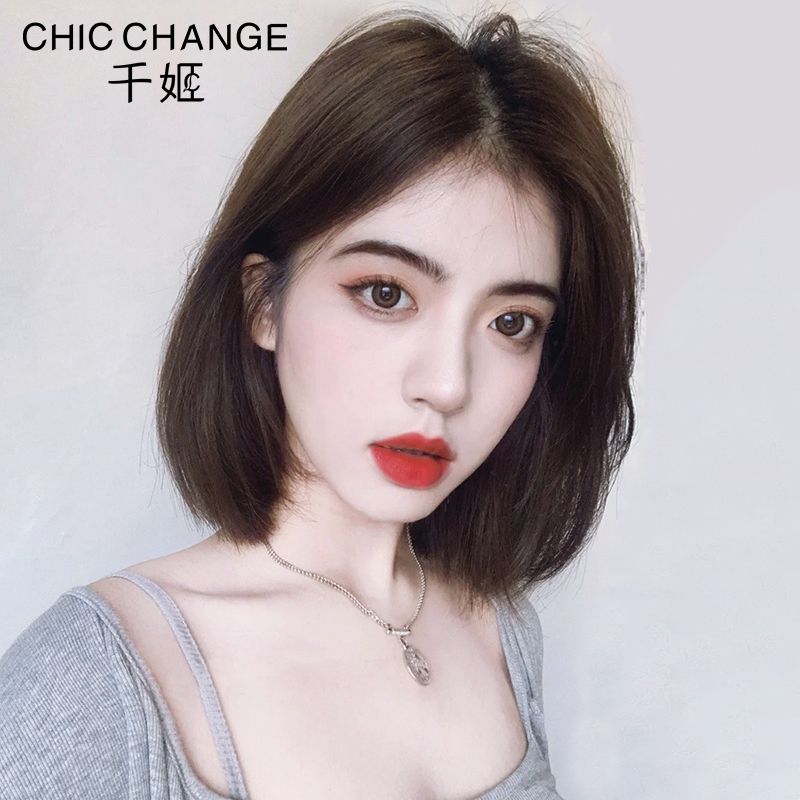 2023假发女中短发全真自然真人发丝全头套圆脸修脸真发网红气质假