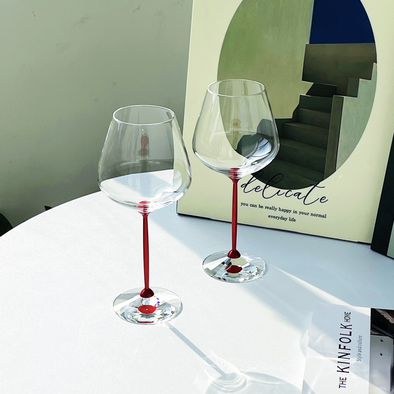 拍一发二礼盒装高端红色金属杆红酒杯家用送礼高脚杯JJJJ