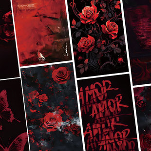 黑红玫瑰痛包背景纸材料打底红色素材纸手机背卡纸手帐贴纸￥￥