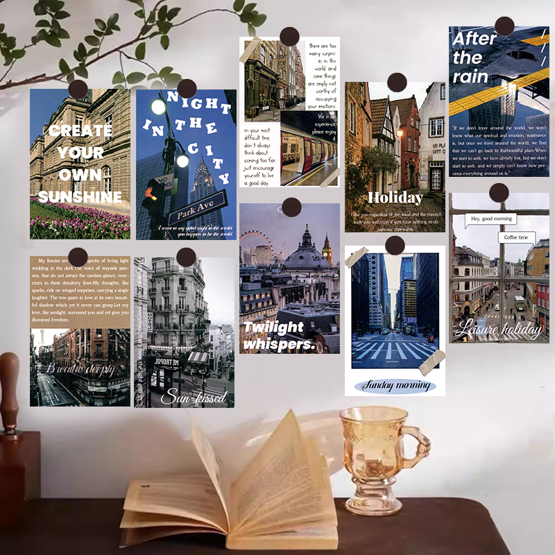 10张英伦街头墙贴卡片ins风房间装饰书桌床头宿舍墙壁明信片风景#