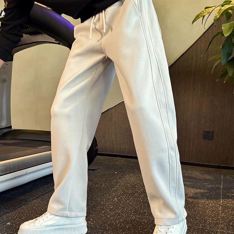 白色裤子男直筒2025新款春秋宽松纯色潮牌运动裤男士抽绳休闲裤潮