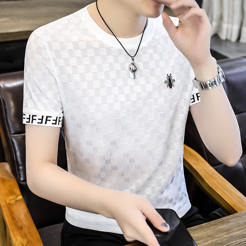 高端桑蚕丝短袖t恤男夏季薄款圆领修身2026新款男士冰丝速干上衣