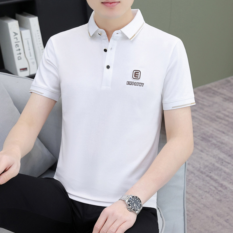 高端男士短袖polo衫纯棉夏季新款潮流刺绣简约翻领修身冰丝t恤帅