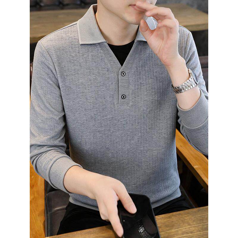 假两件翻领长袖男士卫衣秋装