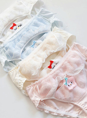 少女甜美日系内裤纯棉女士全棉裆高弹不卡裆毛绒中腰卡通女生三角