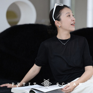 女早春透气真丝柔软T恤 Petit Schan小闪 纯桑蚕丝圆领短袖 针织衫