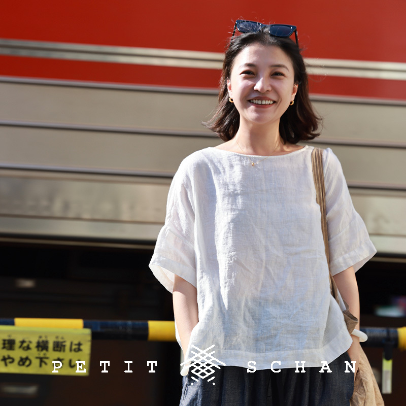 强捻纯亚麻白色短袖小衫