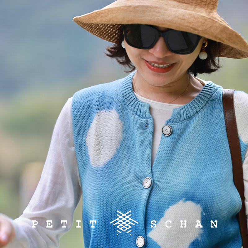 小闪纯棉手工蓝染波点马甲