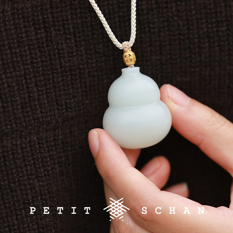 Petit Schan小闪 福禄双全 顶俄巴莎一级白和田玉葫芦吊坠