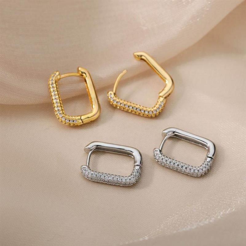 Square Circle Hoop Earrings For Women Stainless Steel Shiny