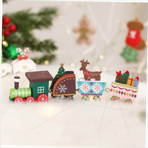 Christmas painted wooden train decoration toy gift火车摆件