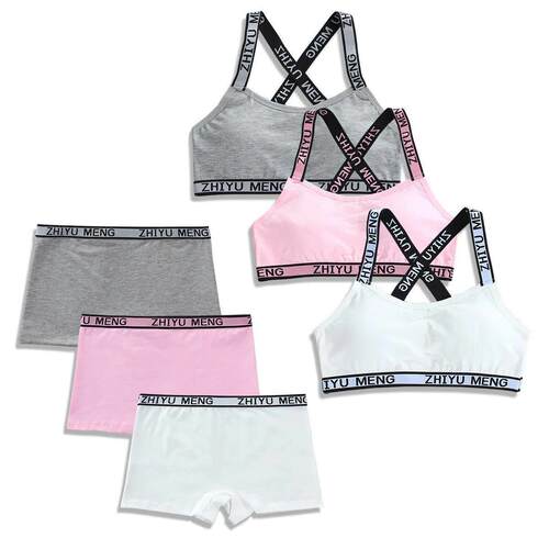 1Set Teenager Girls Bra Panty Sets Student Children Cotton P