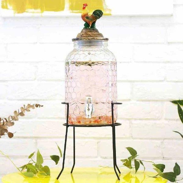 Metal Wire Stand Glass Glasses Jar With Spigot Drink