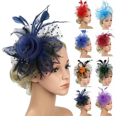 Net and Feather Fascinator Hat Headband Alice Headband Clip
