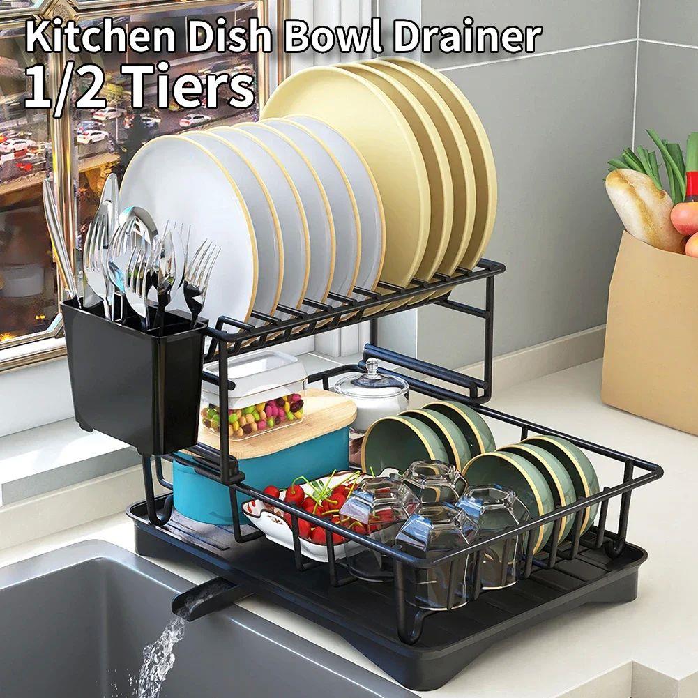 1/2 Tier Kitchen Dish Drainer Storage Rack With Chopstick Ca