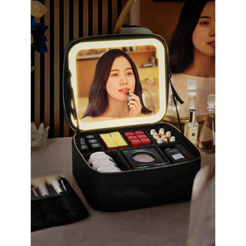 LED light cosmetic box with mirror 带LED灯轻奢化妆收纳箱