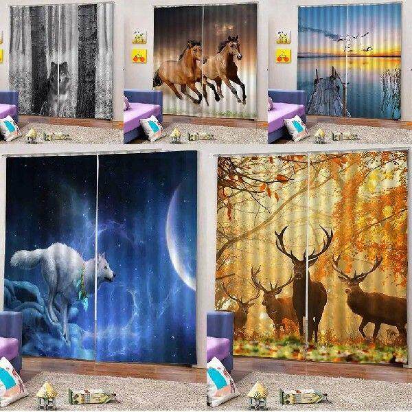 Pair of Animal Printed Curtains Drape for Bedroom Living