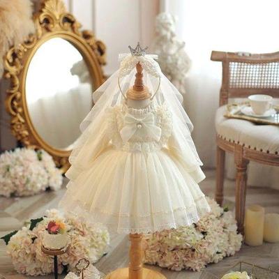 Plush Pleated Dress with Fluffy Yarn Princess Dress for