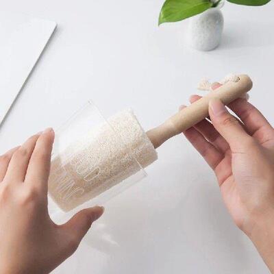 Loofah Cup Brushes With Wooden Handle Plant Fiber Easy To