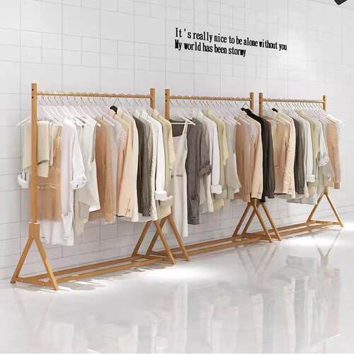 -Clothing store display rack floor hangers彷木色挂衣架