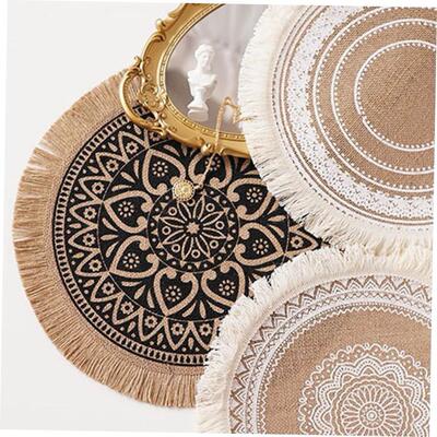 Round Lace Table Placemat Non-slip圆形美式黄麻餐垫杯垫隔热垫