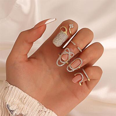 women geometric Ring inlaid diamond manicure nail rings 指环