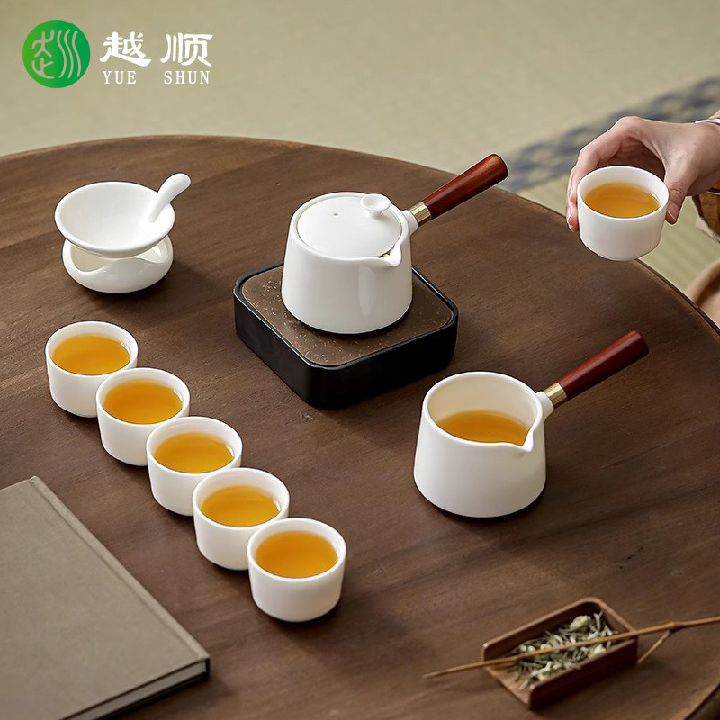 羊脂玉白瓷侧把茶壶茶杯陶瓷功夫茶具套装家用简约泡茶器礼盒送礼