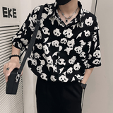 S25/P58控78夏季新款短袖衬衫男潮牌熊猫印花冰丝休闲半袖衬衣1，男装T恤，电商A366