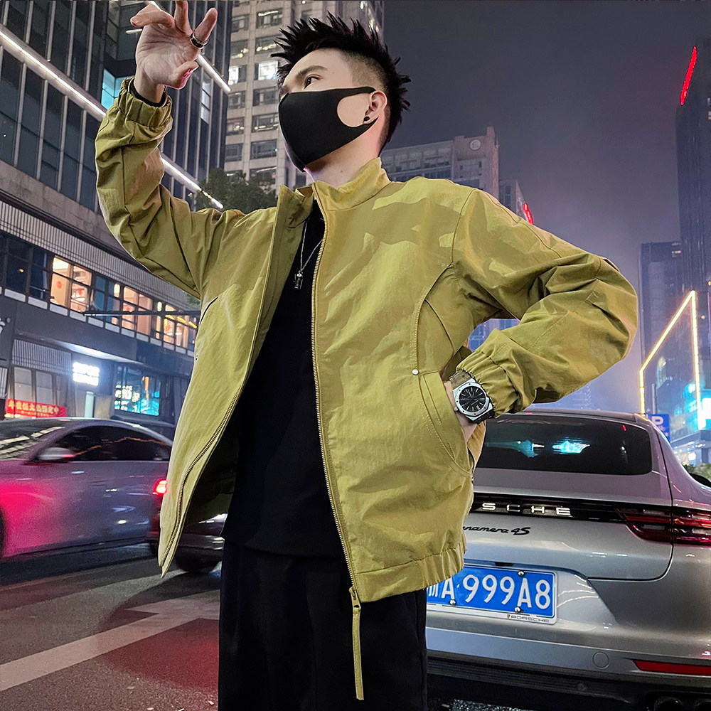 J93/P98控145潮牌痞帅春款立领铆钉饰夹克外套男士上衣黄2，男装夹克，电商A366
