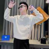 W116/P68控98春季新款长袖卫衣高级感拼料金属饰痞帅男士上衣黑1，男装卫衣，电商A366