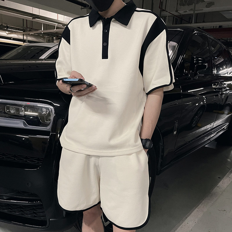 TZ01 特P105控149 2025夏季新款美式撞色设计感短袖休闲两件套杏1图片