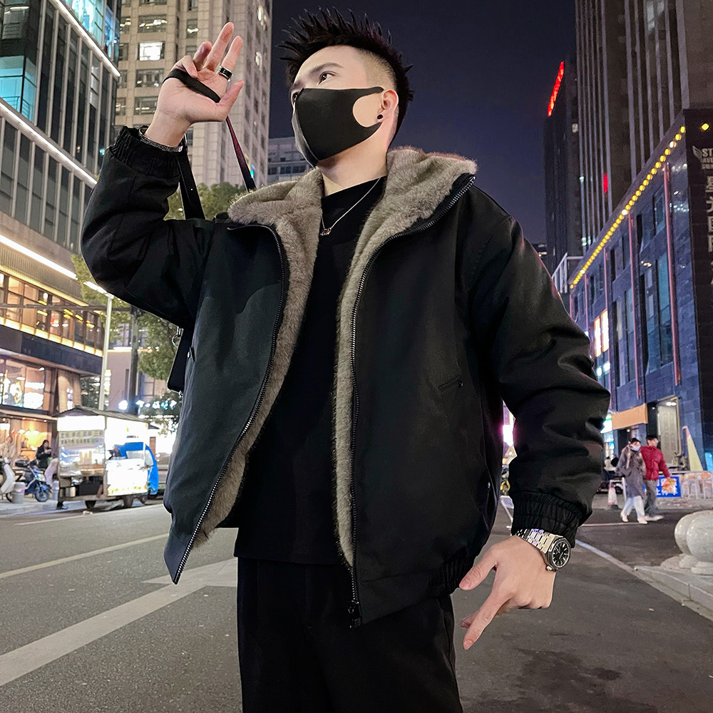 A68P178控238秋冬立领加毛加厚男士痞帅两面穿加毛棉服上衣2,男装棉衣,电商A366