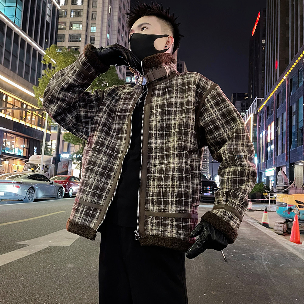 A65/178控238 潮牌痞帅男士高级感皮毛一体翻领棉服外套上衣咖1图片