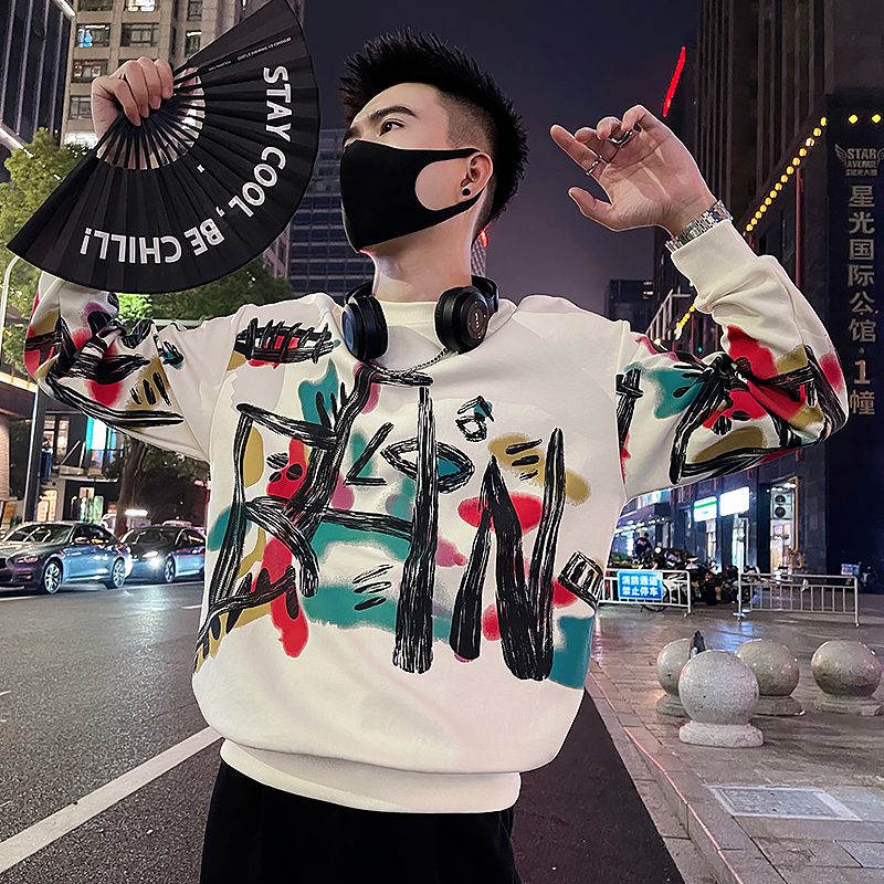 W31/P88控118春季美式发泡印花涂鸦字母潮牌设计感卫衣社会小伙，男装卫衣，电商A366