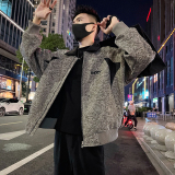 J82/特P138控178秋款解构设计拼皮刺绣字母款阔版夹克外套灰1，男装夹克，电商A366