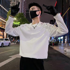 CX06/特P48控68 秋款长袖T恤男小众设计感金属饰肌理内搭潮男上衣图片