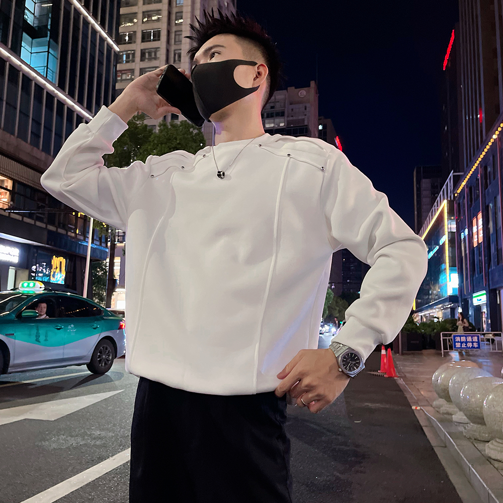 W137P68控98秋款卫衣外套男痞帅解构设计感铆钉金属饰品全棉上衣，女装短外套，电商A366