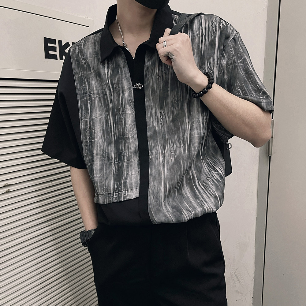 T229/P58控78 短袖T恤男夏季新款冰丝港风ins休闲百搭帅气上衣黑3图片