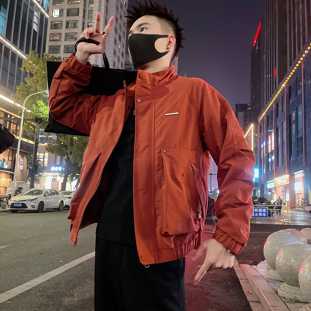 J92/P98控145春款立领薄款工装拉链大口袋痞帅夹克外套男红2，男装夹克，电商A366