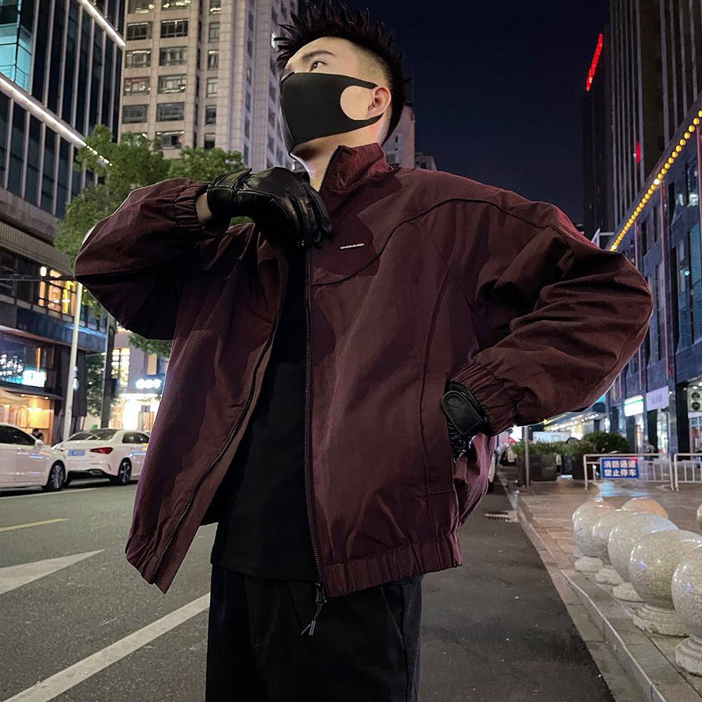 J68/P118控158 秋款夹克外套男潮牌解构设计高级感痞帅休闲上衣红图片