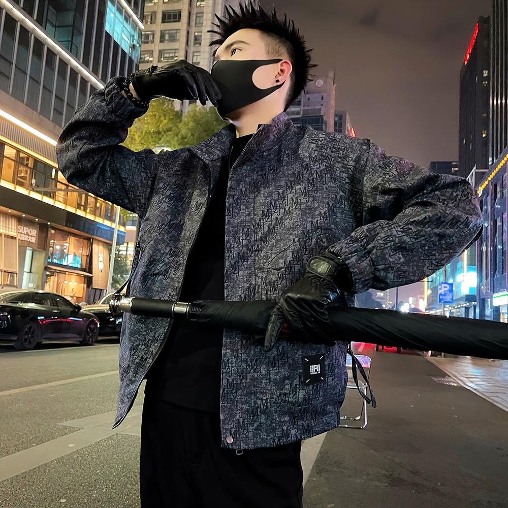 J60/P98控138高级感褶皱肌理感立领夹克男春季美式复古外套黑1,男装夹克,电商A366