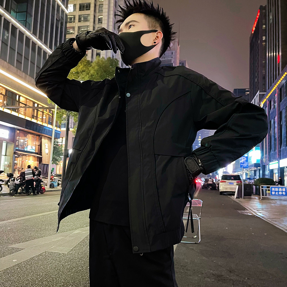 J61/P98控138秋款夹克外套男痞帅高级感纯色休闲工装男士上衣,男装夹克,电商A366
