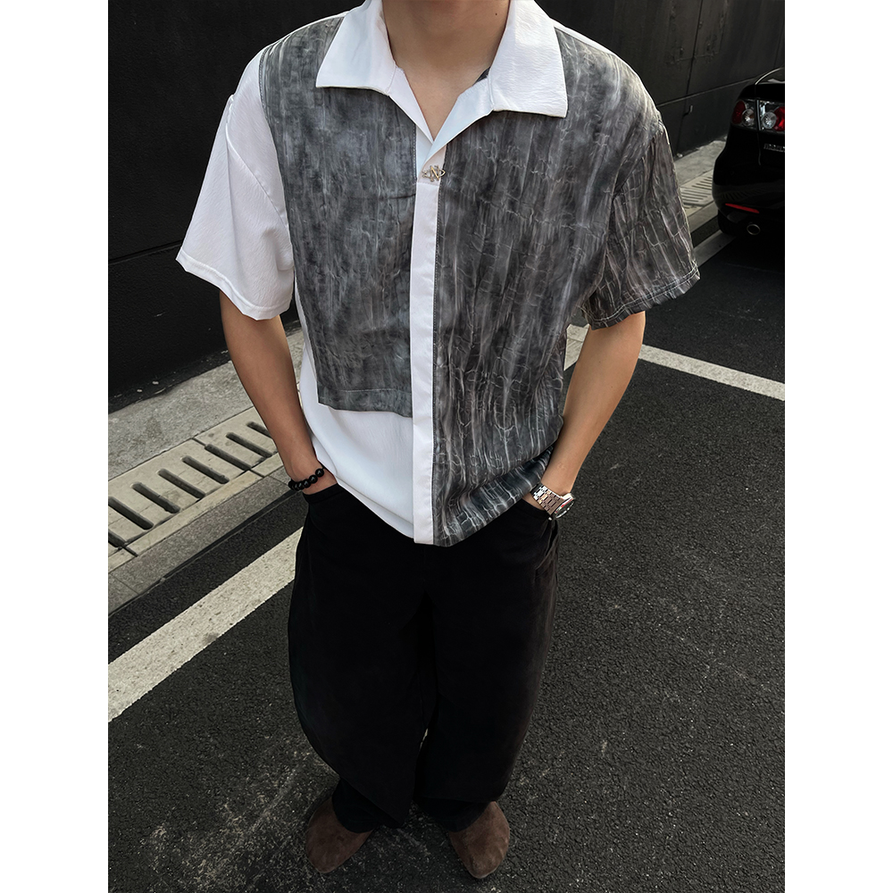 T281/P58控78短袖T恤男夏季新款冰丝港风ins休闲百搭帅气上衣白2，男装T恤，电商A366